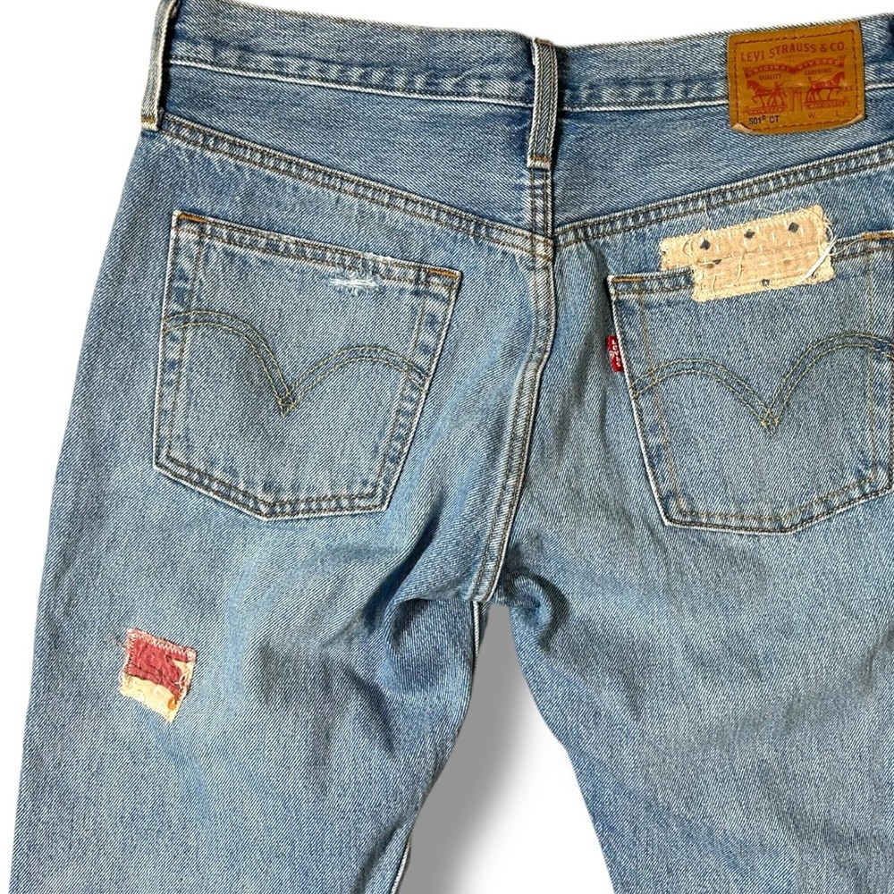 Levi’s 501 CT Patchwork Distressed Jeans Women’s 30x29 Boho Repair Denim - Picture 4 of 6